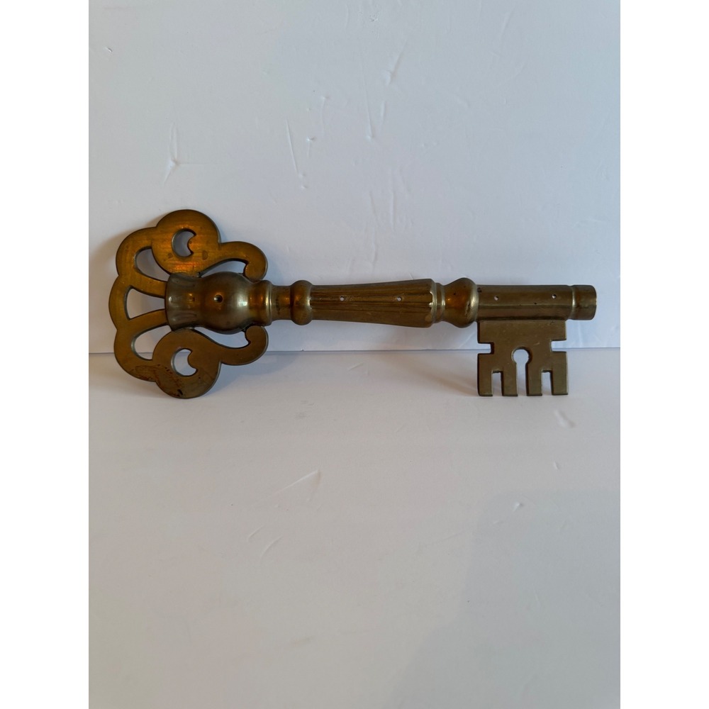 Vintage Large Brass Skeleton Key Wall Decor 13.5 Inch Oversized Decorative MCM